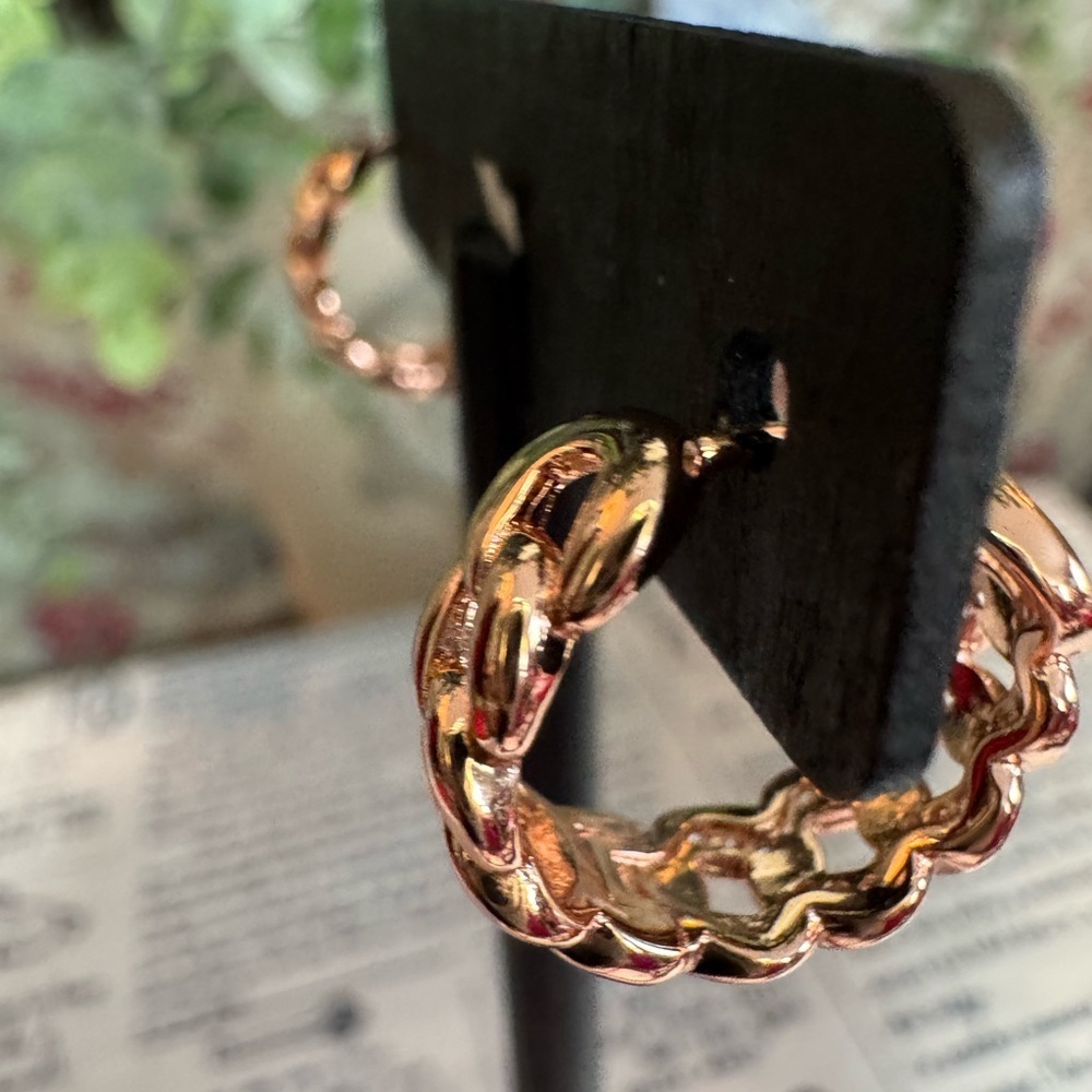 Stainless Steel Rose Gold Filigree Hoop Earrings - Rose Gold - Picture 4 of 4